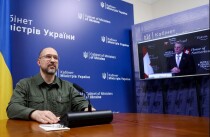 Thủ tướng Ukraine Denys Shmyhal phát biểu qua video tại Hội nghị tái thiết Ukraine diễn ra ở Lugano.