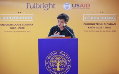 Đinh Đức Hoàng phát biểu tại lễ khai giảng Trường Đại học Fulbright Việt Nam ngày 18/9/2022