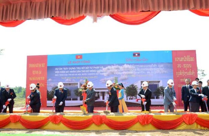 Chủ tịch Hà Nội dự lễ khởi công trụ sở Sở Tư pháp và Viện Kiểm sát Thủ đô Viêng Chăn