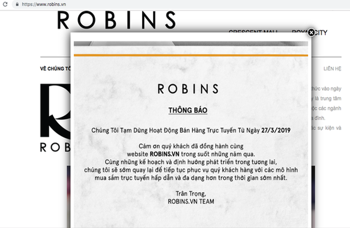 Cạnh tranh quá khốc liệt, Robins đành rời cuộc chơi bán hàng online tại Việt Nam