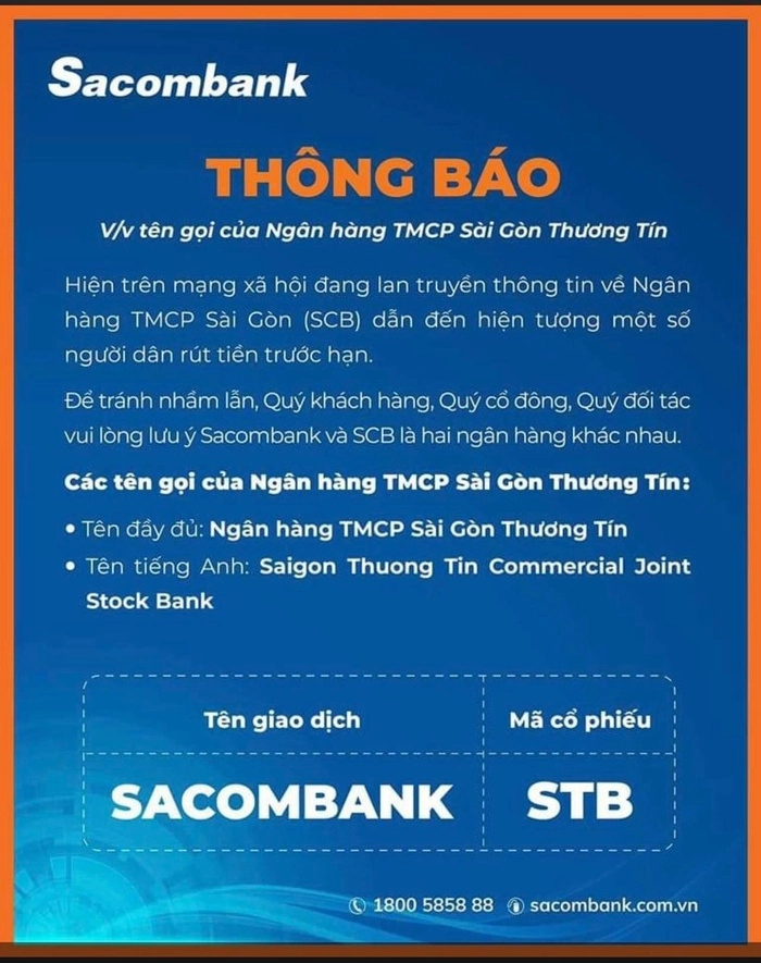 Sacombank lên tiếng vì lo ngại khách hàng nhầm lẫn với SCB - Ảnh 1